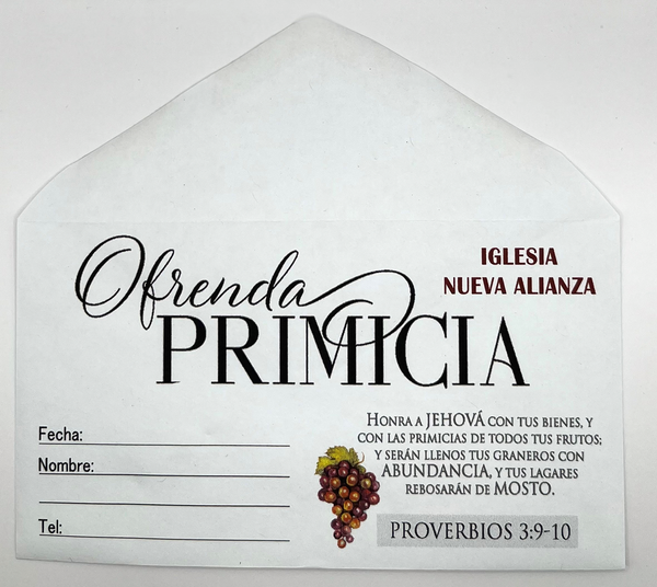 IGLESIA NUEVA ALIANZA / Sobre para  Primicias